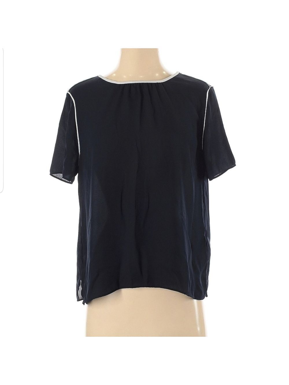 BANANA Republic Sz: S Navy White Colorblock Short Sleeve Blouse Sheer Classy
